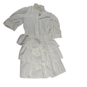 Michael‎ Kors White Cotton Ruffled Tiered Dress Shirt Dress XL MSRP $175